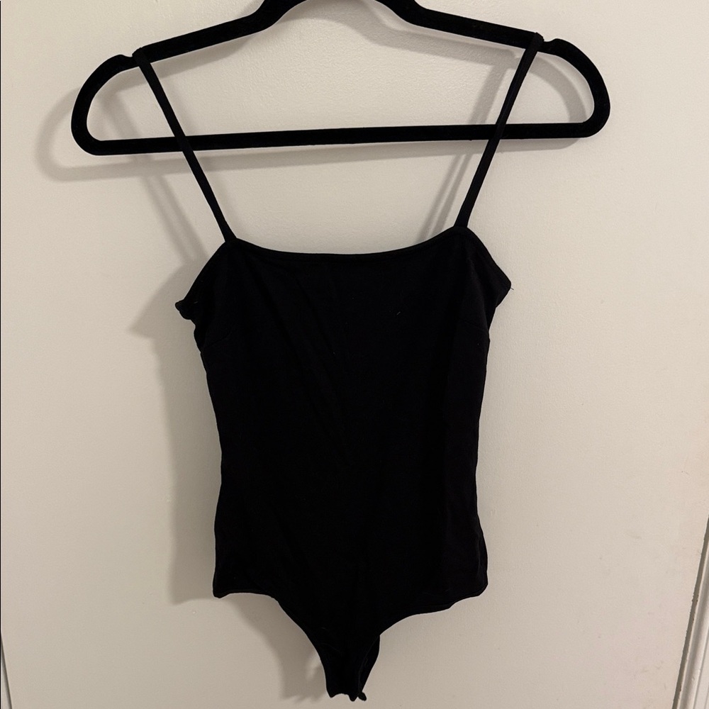 Free People Black Scoop Neck Spaghetti Strap Bodysuit